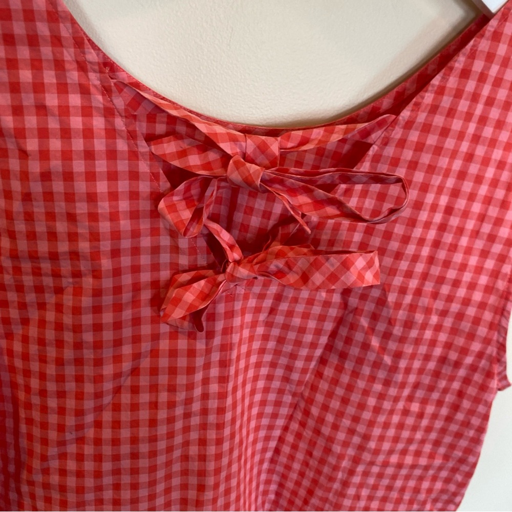 J. Crew Women's Top Pink-Red Gingham Double Back Tie Sleeveless Blouse Size Xl - Picture 6 of 6